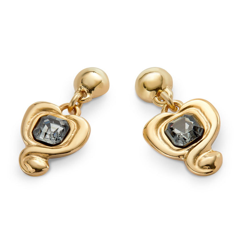 UNOde50 Ser Expresiva Gold-Plated Black Crystal Heart Shaped Earrings