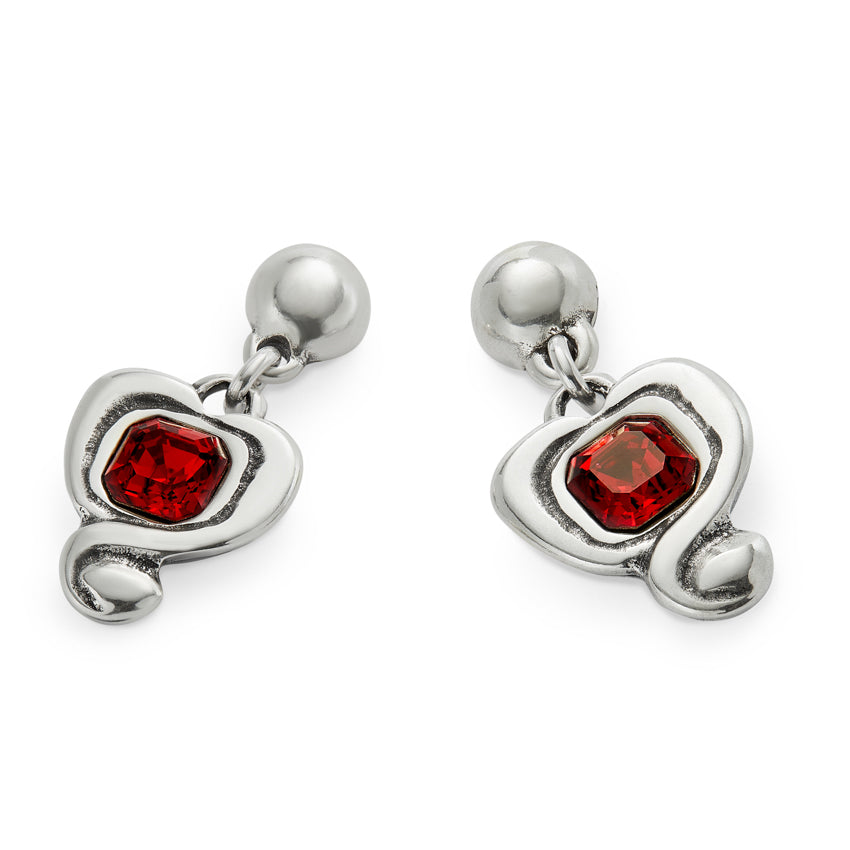 UNOde50 Ser Expresiva Silver-Plated Red Crystal Heart Shaped Earrings