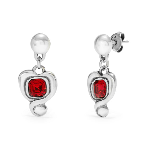 UNOde50 Ser Expresiva Silver-Plated Red Crystal Heart Shaped Earrings