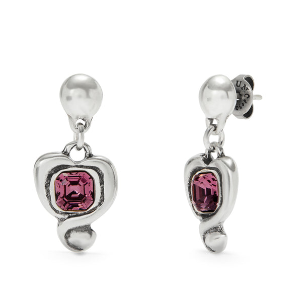 UNOde50 Ser Expresiva Silver-Plated Pink Crystal Heart Shaped Earrings