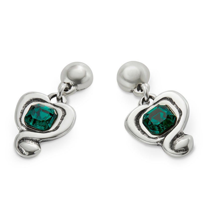 UNOde50 Ser Expresiva Silver-Plated Green Crystal Heart Shaped Earrings