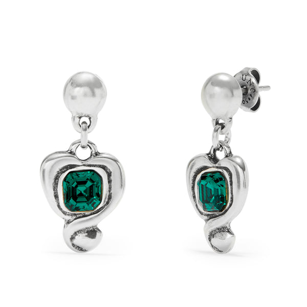 UNOde50 Ser Expresiva Silver-Plated Green Crystal Heart Shaped Earrings