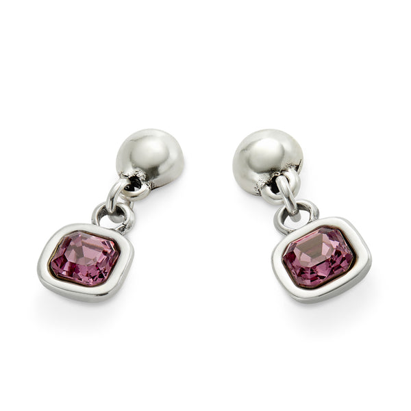 UNOde50 Ser Expresiva Silver-Plated Pink Crystal Bead Drop Earrings