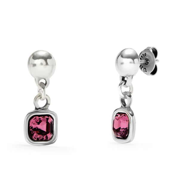 UNOde50 Ser Expresiva Silver-Plated Pink Crystal Bead Drop Earrings