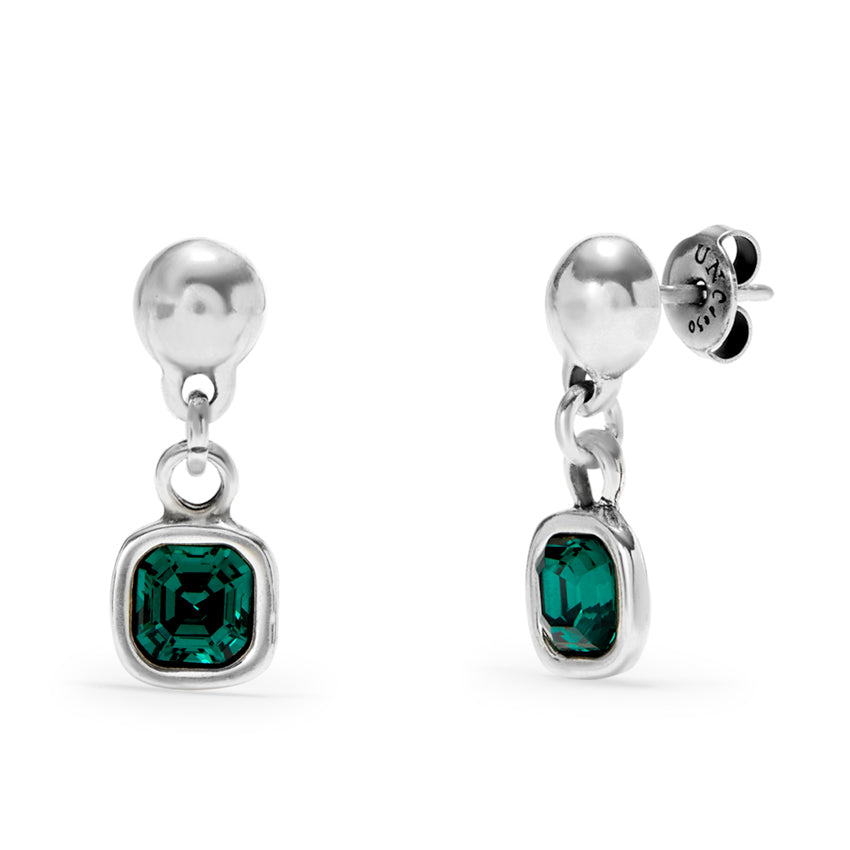 UNOde50 Ser Expresiva Silver-Plated Green Crystal Bead Drop Earrings