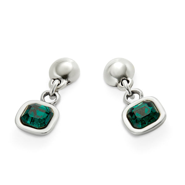 UNOde50 Ser Expresiva Silver-Plated Green Crystal Bead Drop Earrings