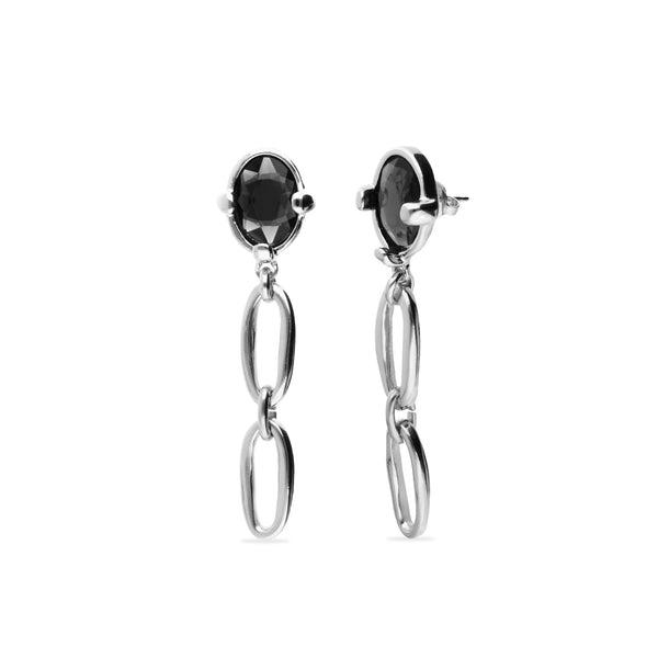 UNOde50 Ser Deslumbrante Black Crystal Silver Link Drop Earrings