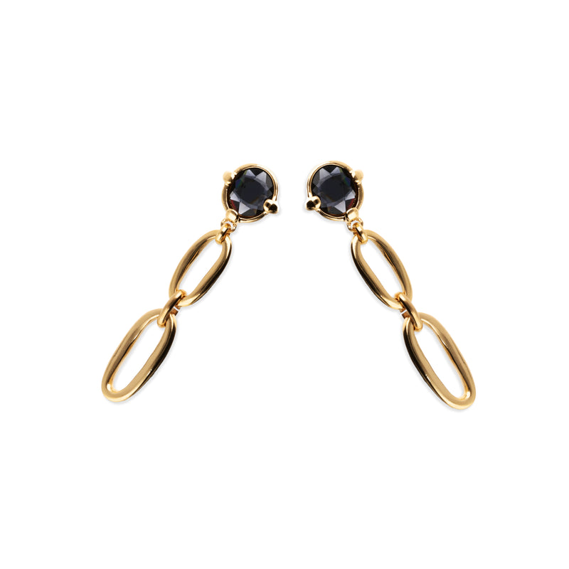 UNOde50 Ser Deslumbrante Black Crystal Gold Link Drop Earrings