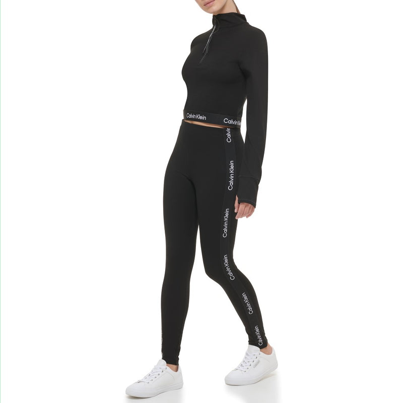 Calvin Klein Performance Womens Mock Neck Ponte Long Sleeve Fitted Crop Top