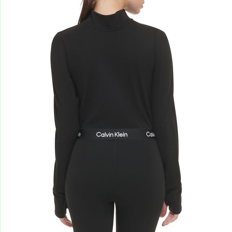 Calvin Klein Performance Womens Mock Neck Ponte Long Sleeve Fitted Crop Top