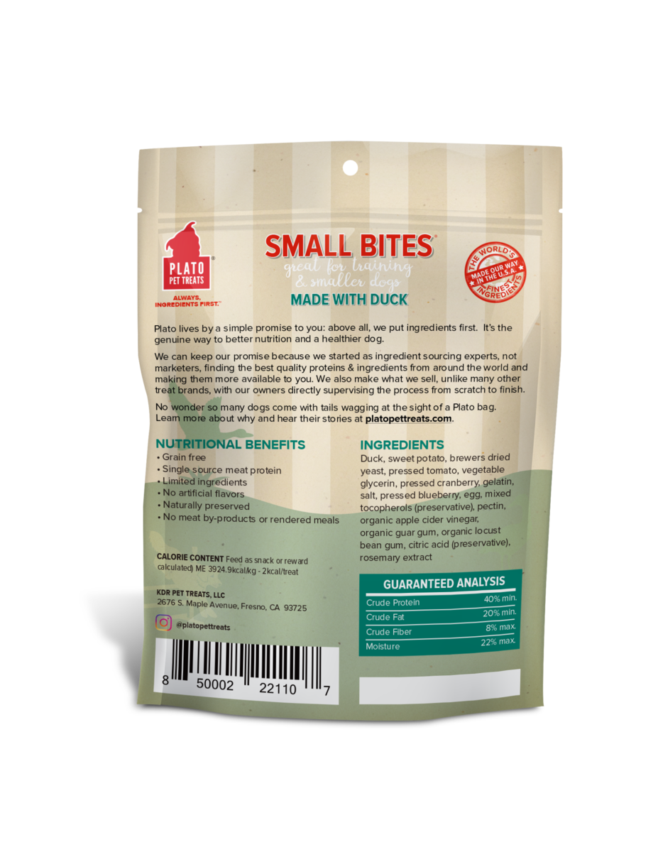 Plato Pet Treats Small Bites Duck Dog Treats - 2.5 oz.