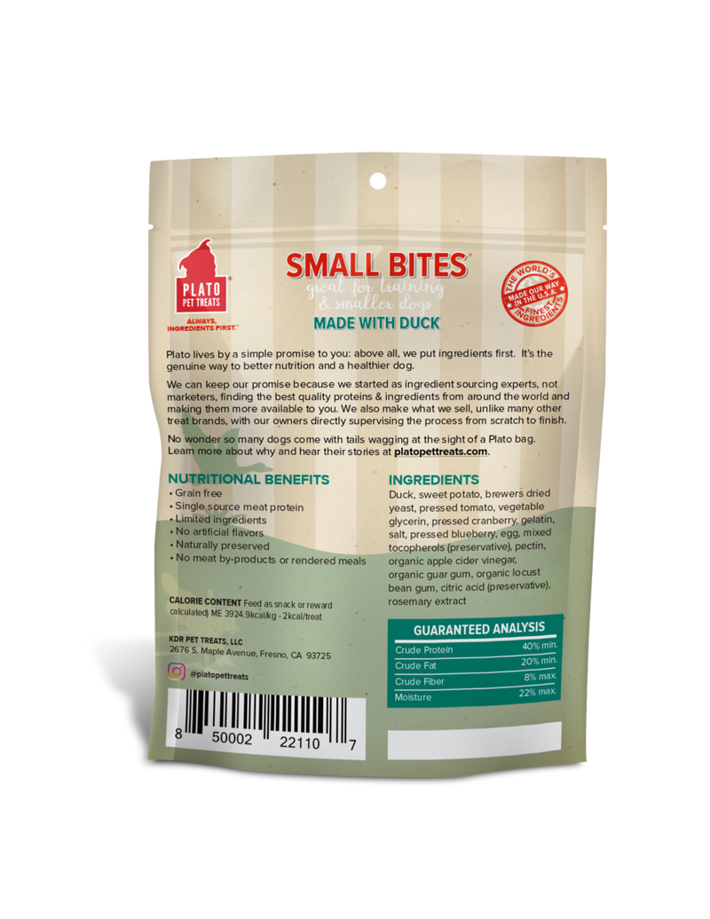 Plato Pet Treats Small Bites Duck Dog Treats - 2.5 oz.