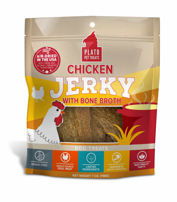 Plato Pet Treats Chicken Jerky with Bone Broth Dog Treats - 7 oz.