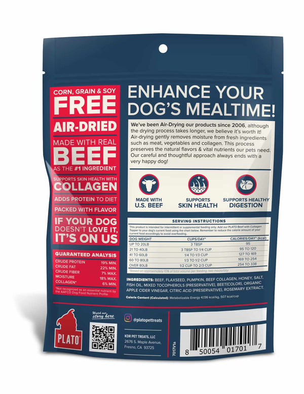 Plato Pet Treats Food Topper Beef & Collagen Recipe - 5.5 oz.