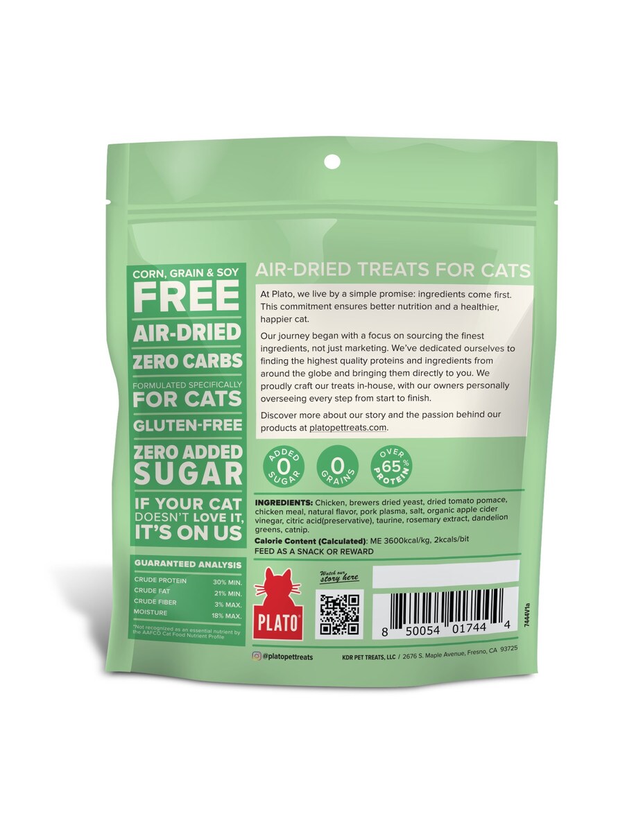 Plato Pet Treats Air-Dried Chicken with Catnip Cat Treats - 2.5 oz.