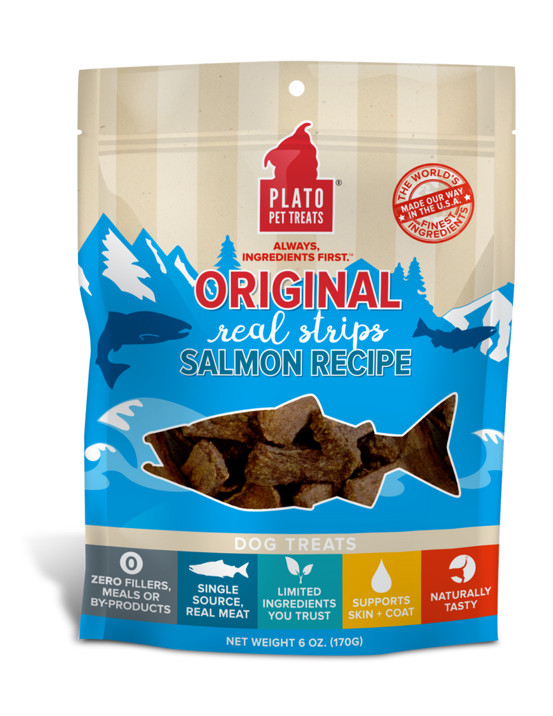 Plato Pet Treats Original Real Strips Salmon Dog Treats - 6 oz.