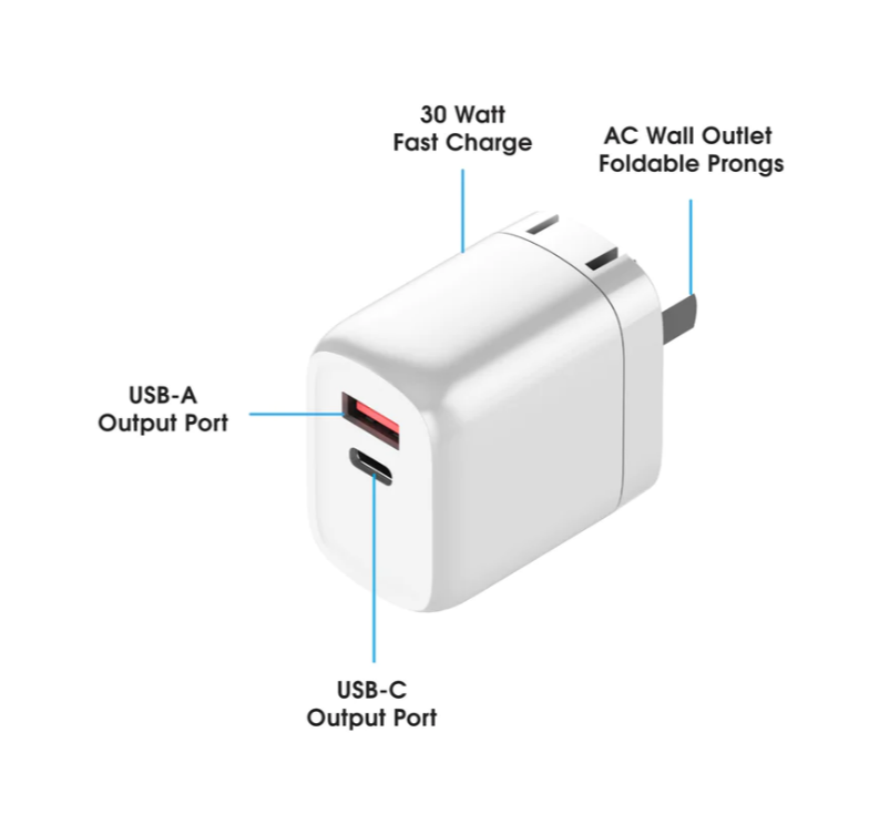 phonesuit Energy Core Hybrid - USB-C & USB-A Wall Charger - 30W PD