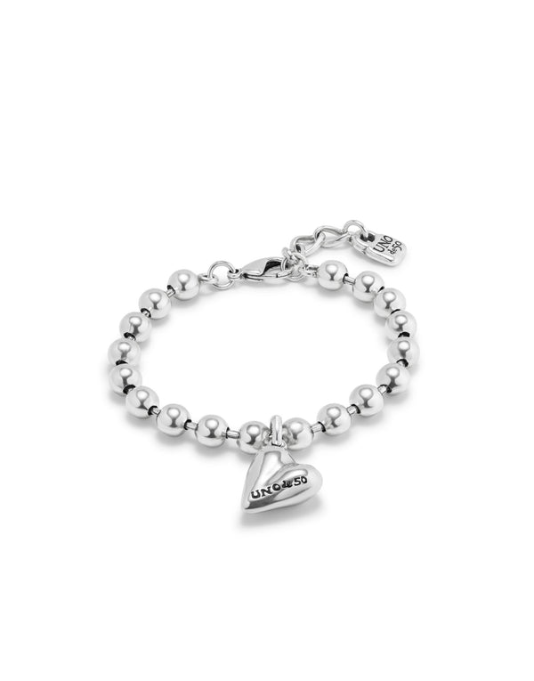 UNOde50 Cupido Silver-Plated Beaded Heart Charm Bracelet - Medium