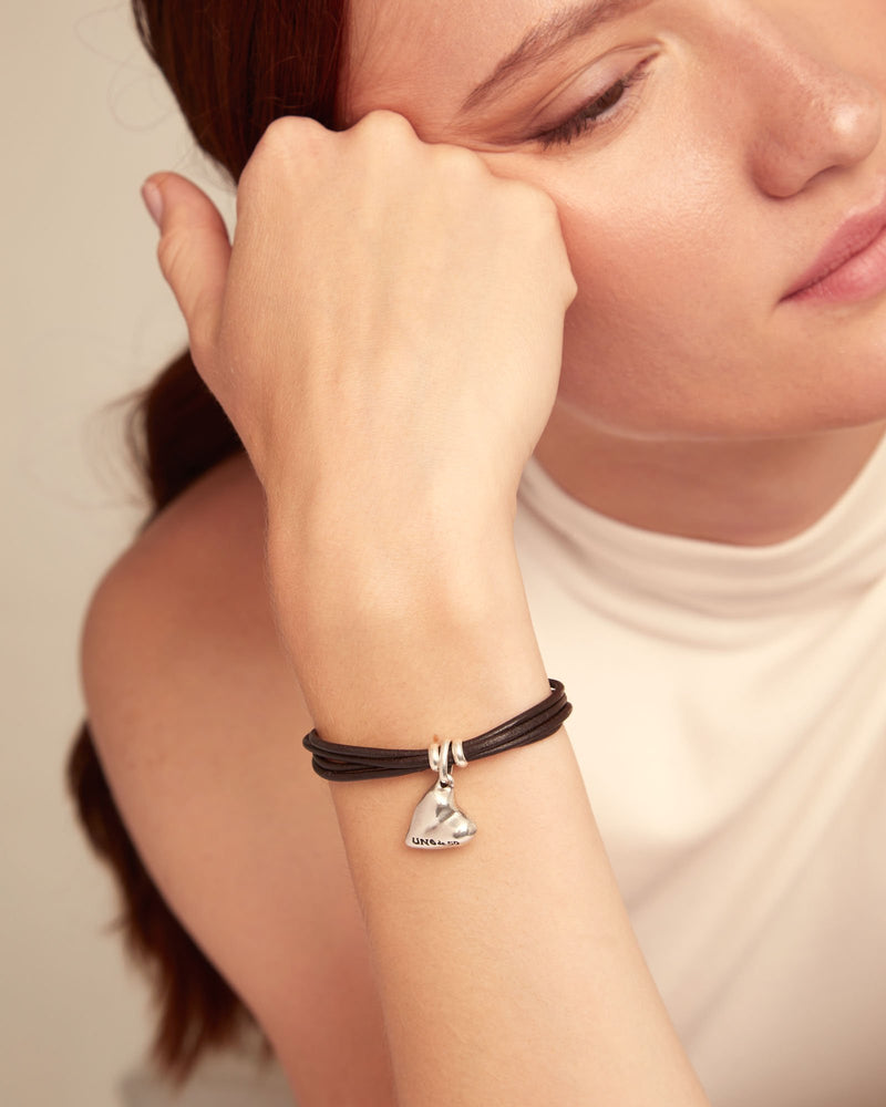 UNOde50 Beloved Leather Heart Charm Bracelet - Medium