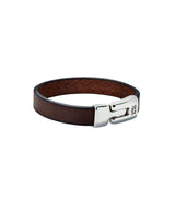 UNOde50 Ser Natural Brown Leather Silver Plated Bracelet - Large