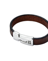 UNOde50 Ser Natural Brown Leather Silver Plated Bracelet - Large