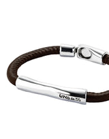 UNOde50 Ser Natural Brown Leather Silver Plated Bracelet - Large