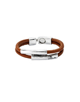 UNOde50 Ser Natural Double Camel Leather Silver Plated Bracelet - XXLarge