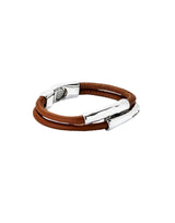 UNOde50 Ser Natural Double Camel Leather Silver Plated Bracelet - Large