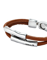 UNOde50 Ser Natural Double Camel Leather Silver Plated Bracelet - Large