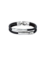 UNOde50 Ser Natural Double Brown Leather Silver Plated Bracelet - XXLarge