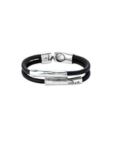 UNOde50 Ser Natural Double Brown Leather Silver Plated Bracelet - Large