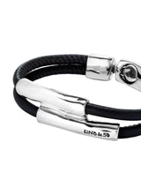 UNOde50 Ser Natural Double Brown Leather Silver Plated Bracelet - Large