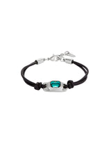 UNOde50 Ser Magnetica Silver-Plated Green Crystal Leather Bracelet - Medium