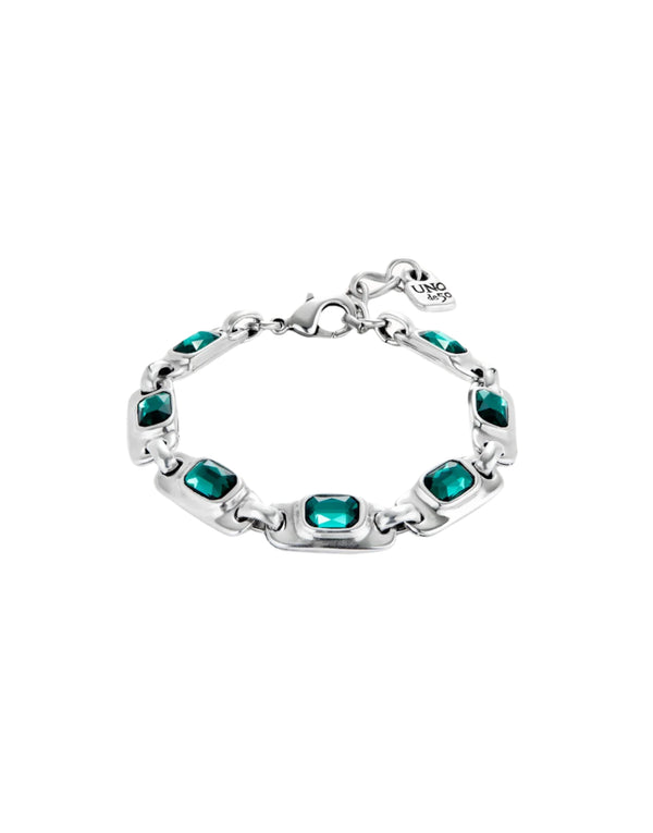 UNOde50 Ser Magnedtica Silver-Plated Green Crystal Bracelet - Medium