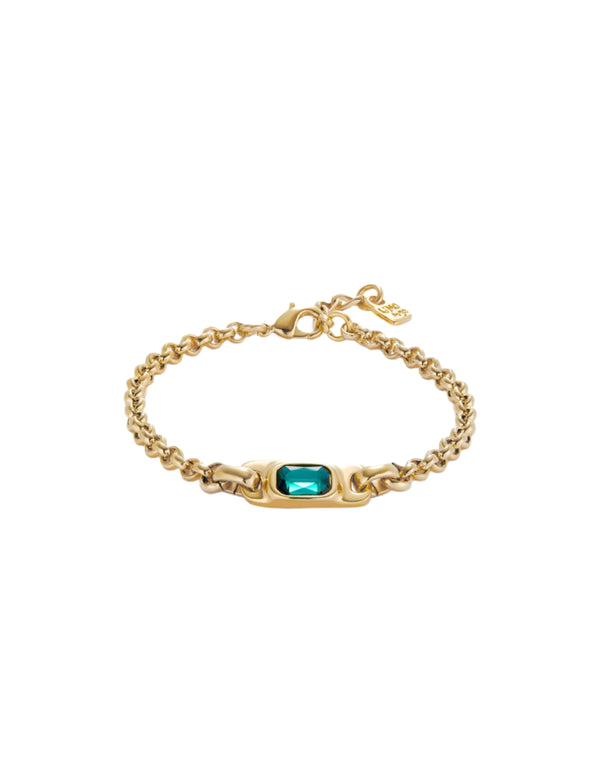 UNOde50 Ser Magnetica Gold-Plated Green Crystal Chain Bracelet - Medium