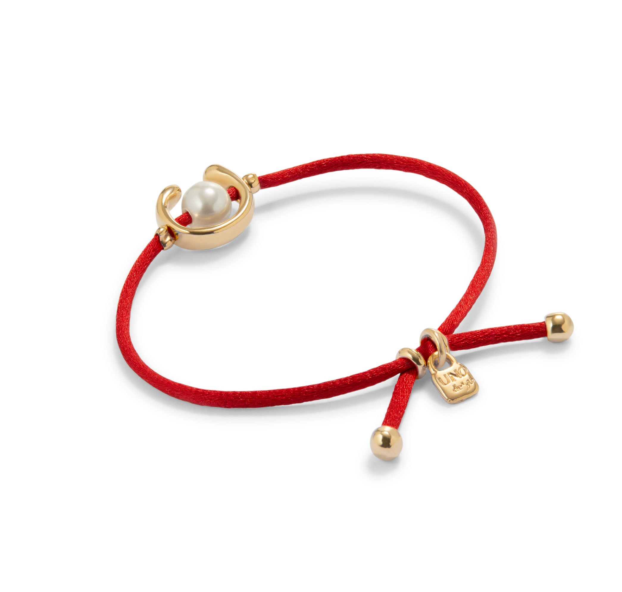 UNOde50 Gold Red Thread with Pearl Bracelet