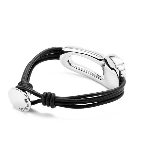 UNOde50 Ser Expresiva Silver-Plated Black Crystal Leather Buckle Bracelet - Large