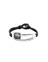 UNOde50 Ser Expresiva Silver-Plated Black Faceted Crystal Leather Bracelet - Medium