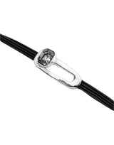 UNOde50 Ser Expresiva Silver-Plated Black Faceted Crystal Leather Bracelet - Medium