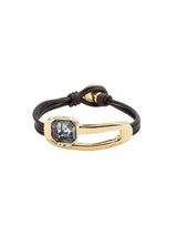 UNOde50 Ser Expresiva Gold-Plated Black Faceted Crystal Leather Bracelet - Medium