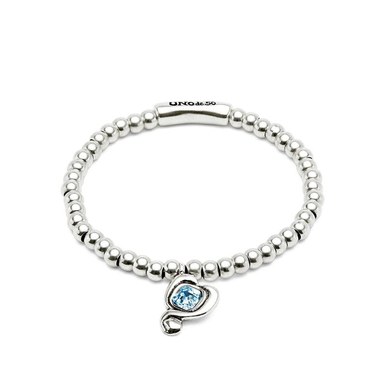 UNOde50 Ser Expresiva Silver-Plated Aqua Crystal Heart Elastic Bracelet - Medium