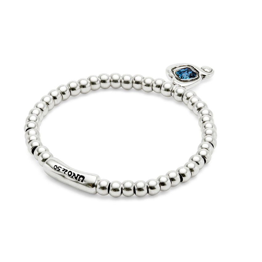 UNOde50 Ser Expresiva Silver-Plated Blue Crystal Heart Elastic Bracelet - Large