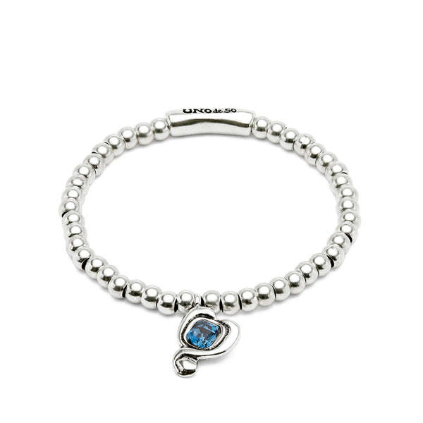 UNOde50 Ser Expresiva Silver-Plated Blue Crystal Heart Elastic Bracelet - Large