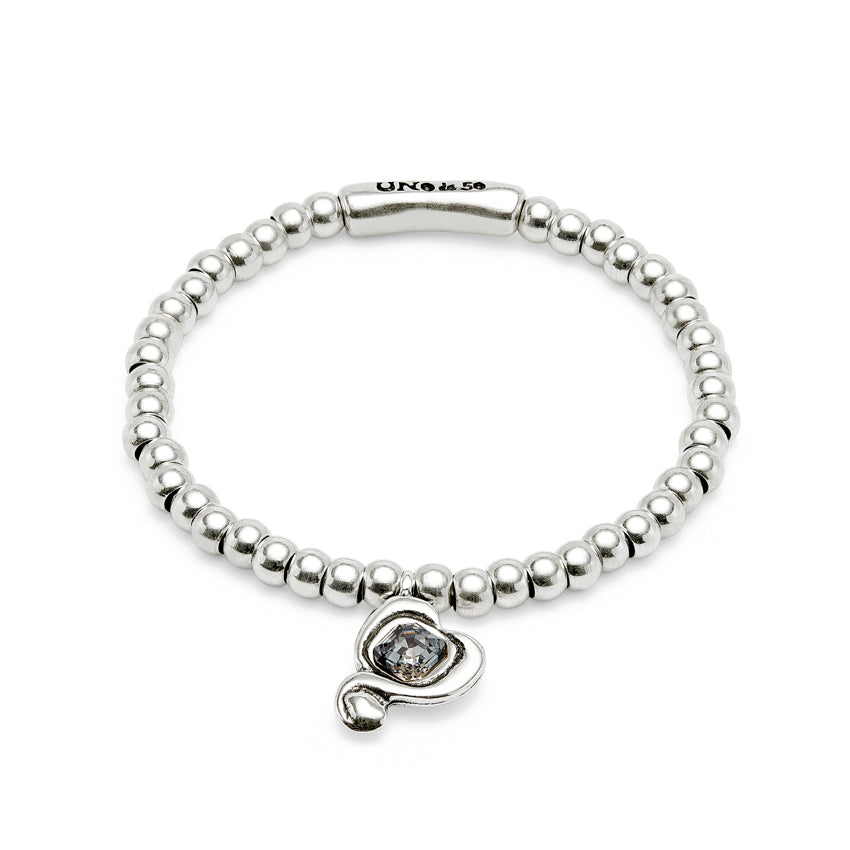 UNOde50 Ser Expresiva Silver-Plated Gray Crystal Heart Elastic Bracelet - Medium