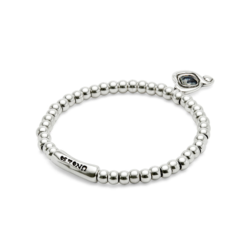 UNOde50 Ser Expresiva Silver-Plated Gray Crystal Heart Elastic Bracelet - Medium