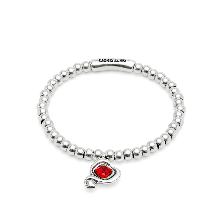 UNOde50 Ser Expresiva Silver-Plated Red Crystal Heart Elastic Bracelet - Large