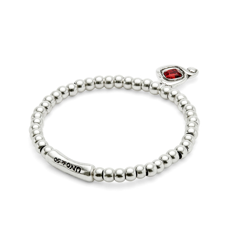 UNOde50 Ser Expresiva Silver-Plated Red Crystal Heart Elastic Bracelet - Large