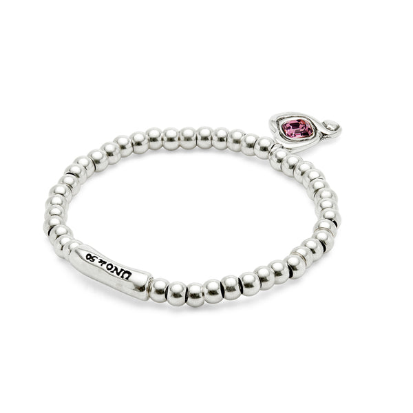 UNOde50 Ser Expresiva Silver-Plated Pink Crystal Heart Elastic Bracelet - Medium