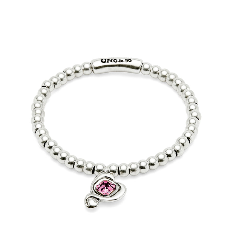 UNOde50 Ser Expresiva Silver-Plated Pink Crystal Heart Elastic