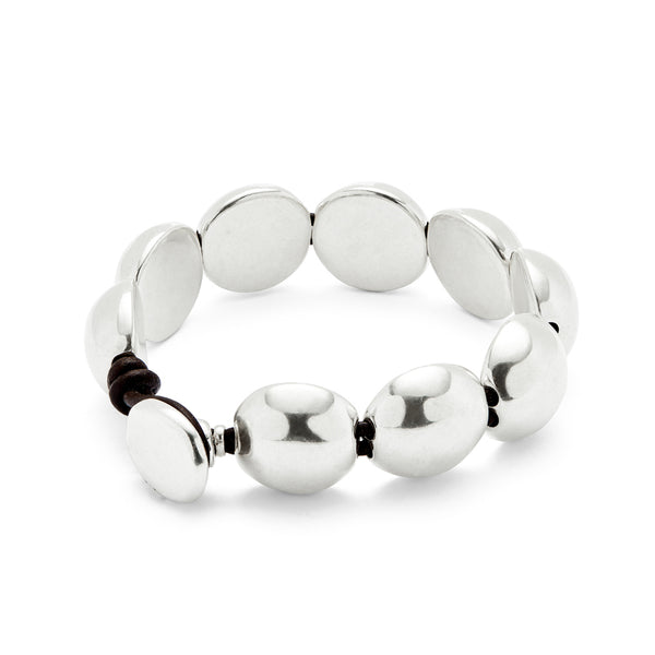 UNOde50 Ser Intrepida Large Round Beads Silver-Plated Leather Bracelet - Medium